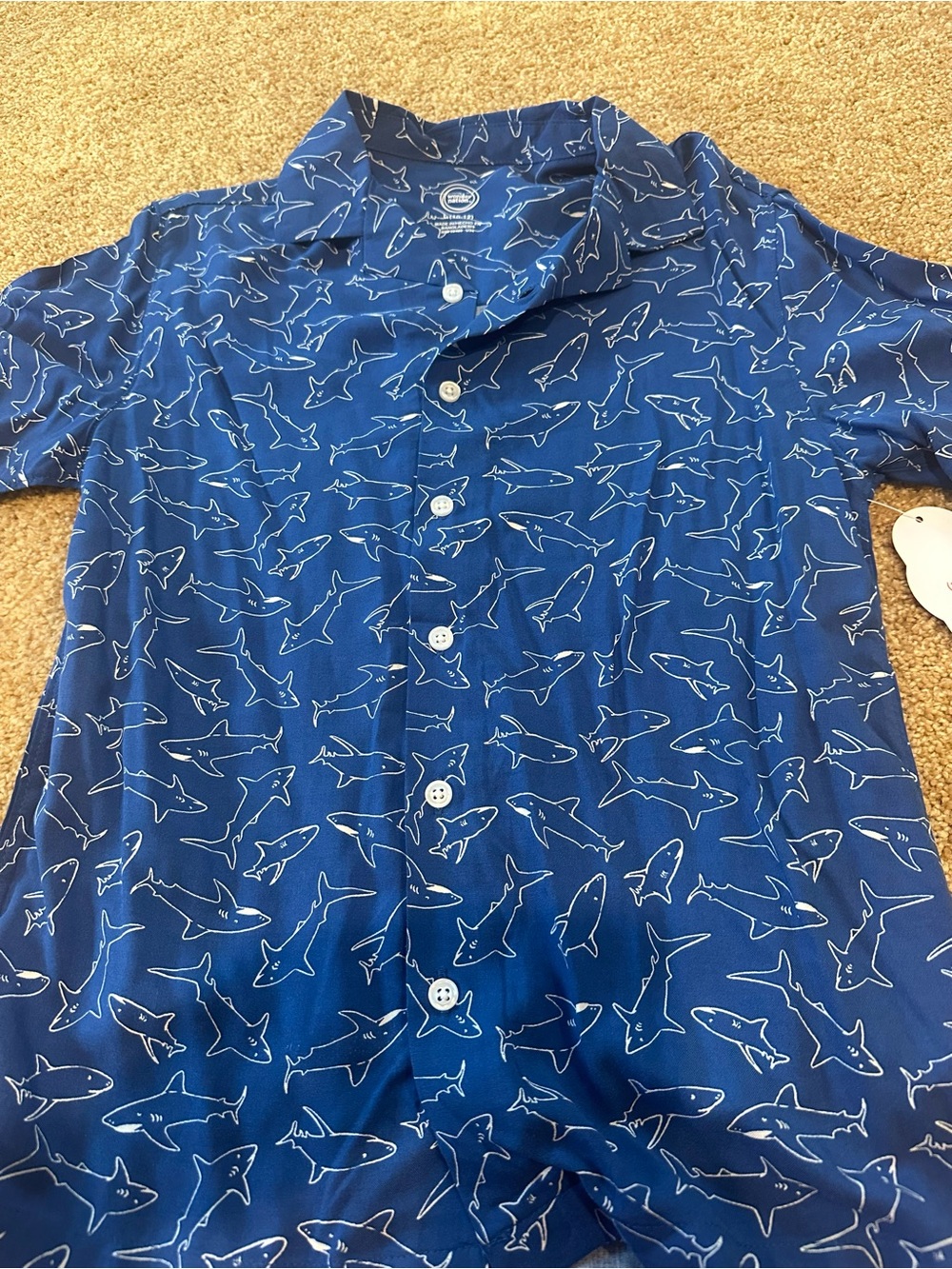 Blue Shark Print Button-Up Shirt